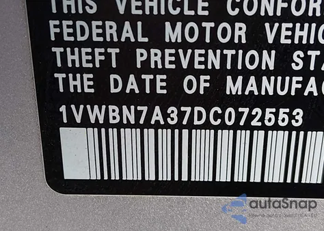 2013 Volkswagen Passat 2.0L Tdi Se z USA, uszkodzony, nr VIN 1VWBN7A37DC072553